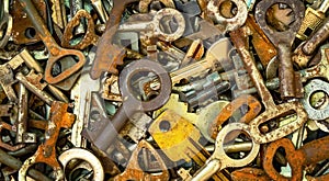 Heap of many old keys, abstract background