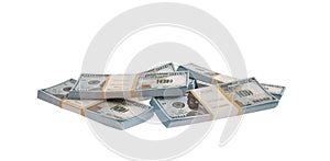 Heap many pack of dollars on white background