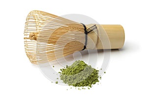 Heap of matcha tea and a whisk