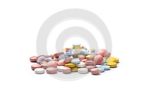Heap of the medicine pills on a white background