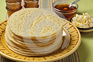 Heap of Moroccan beghrir pancakes