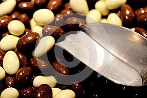 Nuts in white and brown chocolate