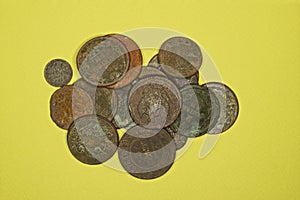 Heap of old rarity brown copper coins