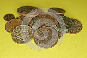 Heap of old rarity copper coins