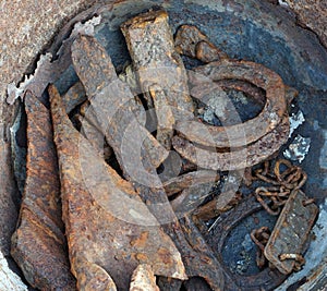 Heap of old rusty iron background