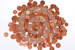 Heap of one, two and five euro cent coins