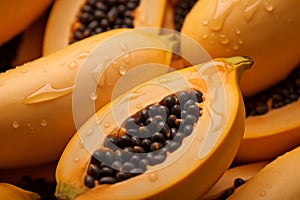 Heap of papayas with droplets. Generative AI