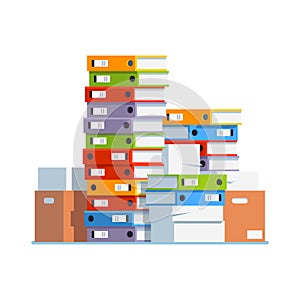 Heap of paper document file folders and boxes