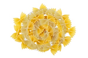 Heap of pasta in form of ribbons isolated on white