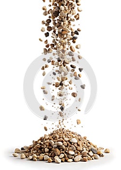Pouring Gravel and Pebbles Isolated on White