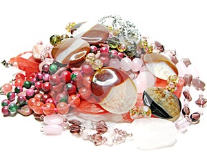 Heap of pink semigem beads