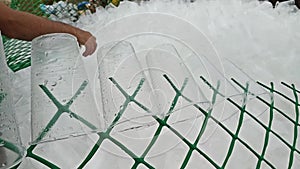 Heap of plastic cups for recycling