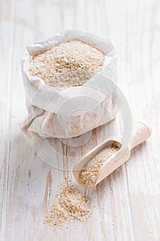 Heap of psyllium husk in small bag