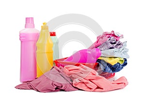 Heap of pure clothes with different detergent