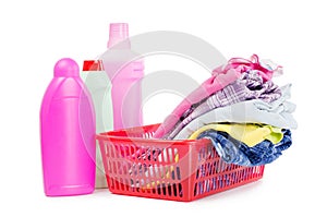 Heap of pure clothes with different detergent