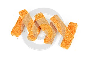 Heap of Raw Fish Sticks Isolated on White