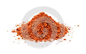 Heap red chili powder isolated on white
