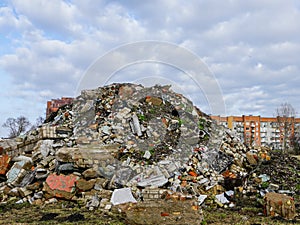 Heap of rubble after demolition of an old house