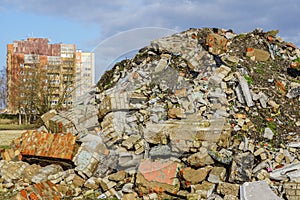 Heap of rubble after demolition of an old house