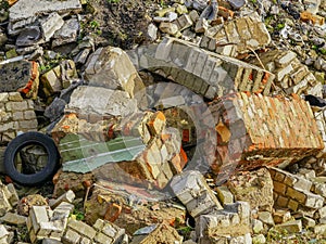 Heap of rubble after demolition of an old house