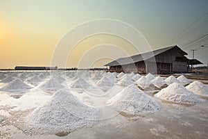 Heap of salted harvesting in orginal tradition salt farm