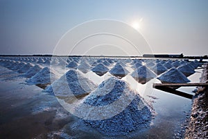 Heap of sea salt in original salt produce farm make from natural