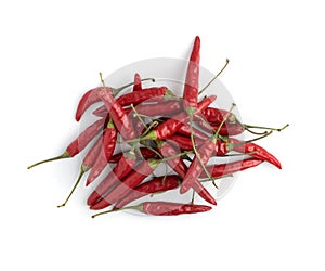 Heap of Small Very Hot Chili Peppers Isolated on White Background