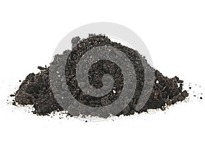 Heap of soil isolated on white background. Pile dirt of soil land