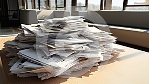 Heap stacked office papers piled paperwork