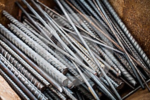 Heap of steel rods in construction site