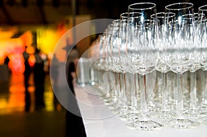 Heap of stemware glass at party