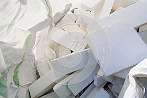 Heap of styrofoam pieces in a polyethylene bag