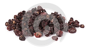 Heap of tasty dried currants on white background