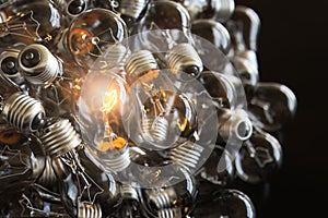 Heap of used old fashioned light bulbs