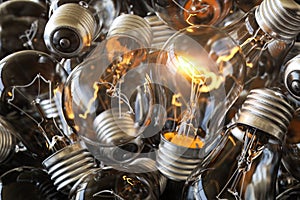 Heap of used old fashioned light bulbs