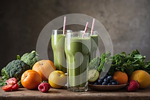 Heap of various fruit and vegetables drink