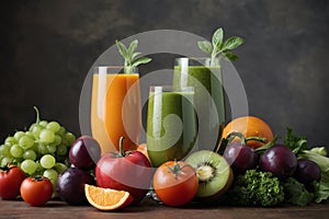 Heap of various fruit and vegetables drink