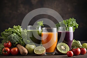 Heap of various fruit and vegetables drink