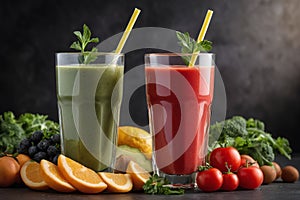 Heap of various fruit and vegetables drink