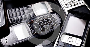 Vintage mobilephones on a black background