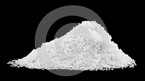 Heap of white snow isolated on black background