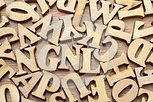 Heap of wooden letters background