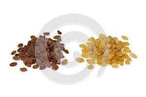 Heap of yellow and brown raisins