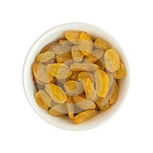 Heap of Yellow Sultanas Raisins on White Background