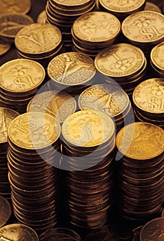 Heaped of gold coins photo