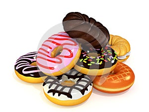 Heaping of donuts 3D rendering