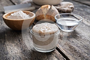 Heaping jar of sourdough starter yeast