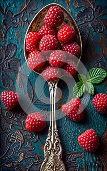 A heaping spoonful of juicy red raspberries