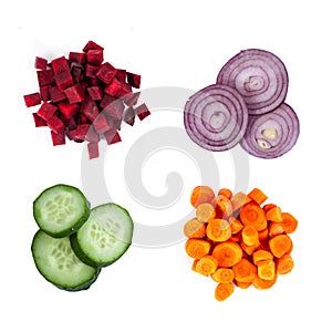 Heaps of different cut vegetables