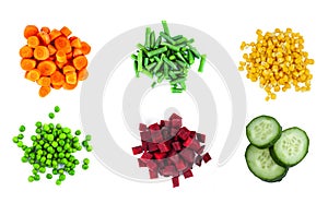 Heaps of different cut vegetables
